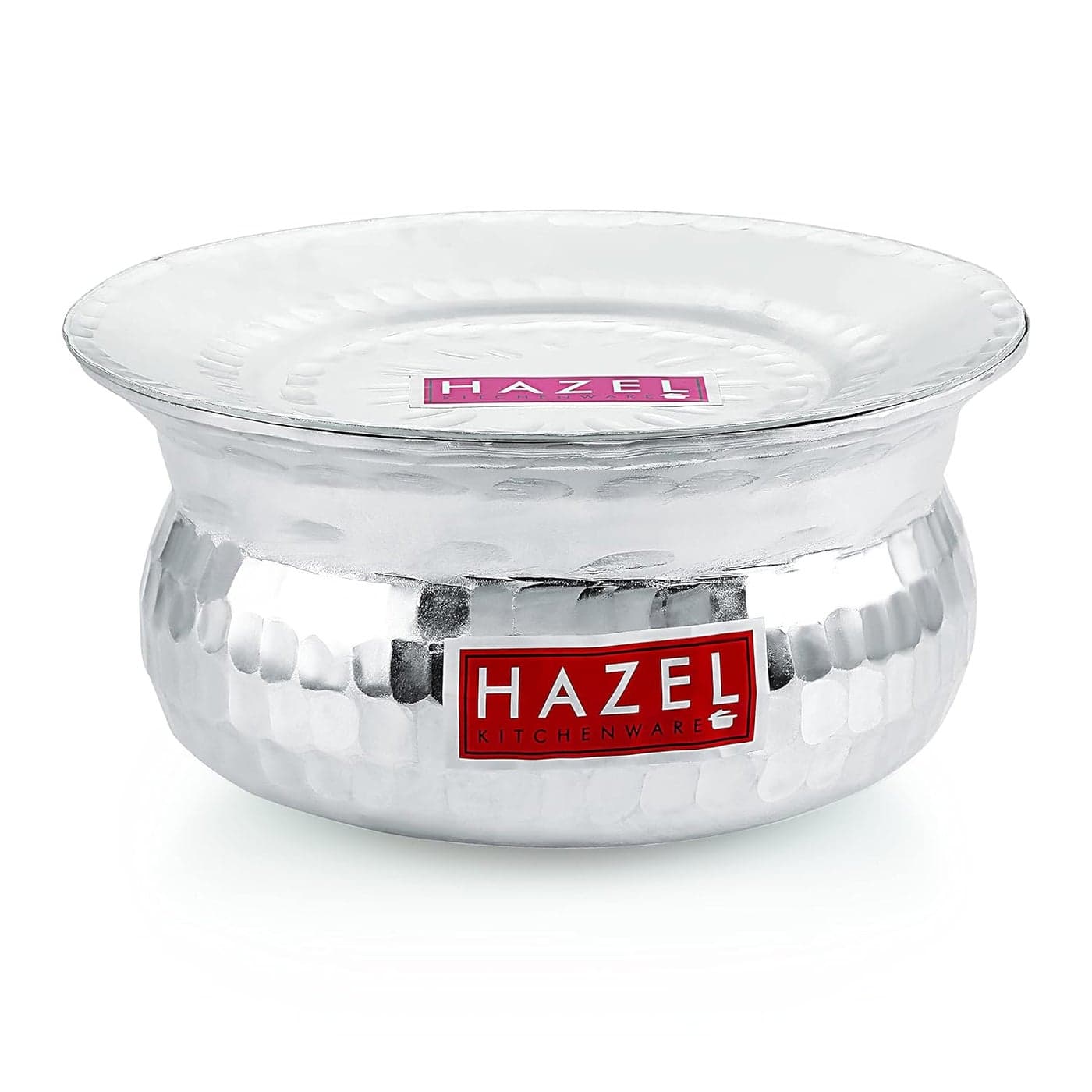 HAZEL Aluminium Hammered Finish Handi with Lid | 19 cm with 1400 ml Capacity Biryani Rice Cooking Pot | GOL Patiya Tope Patila Vessel