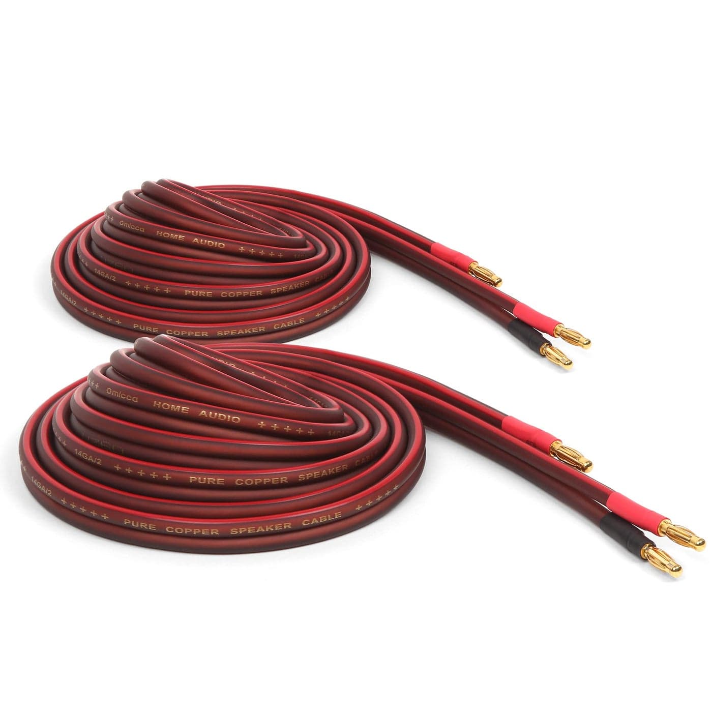 Micca 14 Gauge Pure Copper Speaker Wire 6 Feet 2 Meters 66ft Actual 2 Pack Pair Gold Plated Banana Plugs Soldered Construction Slim Design 245 Strands for Stereo or Home Theater
