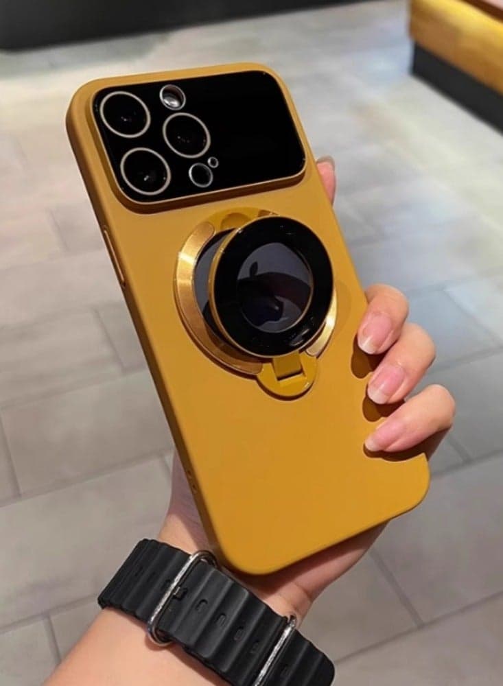 Sensible Matte All Inclusive Large Window Phone Case Electroplated Anti Drop Hard Shell Magnetic Bracket,Khaki Suitable For iPhone 16