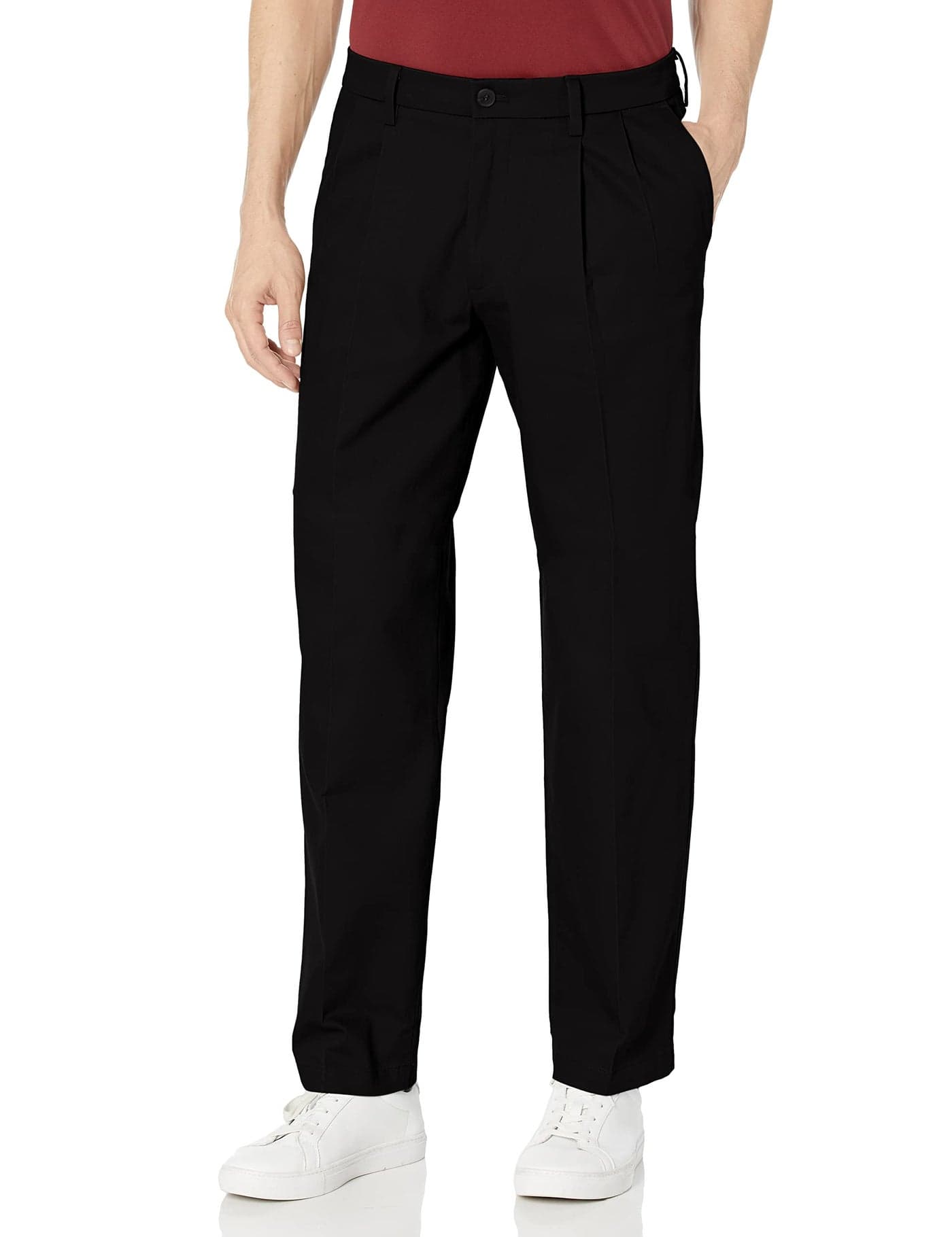 Dockers Men's Classic Fit Signature Khaki Lux Cotton Stretch Pants - Pleated (Regular and Big & Tall), Black, 44W x 30L