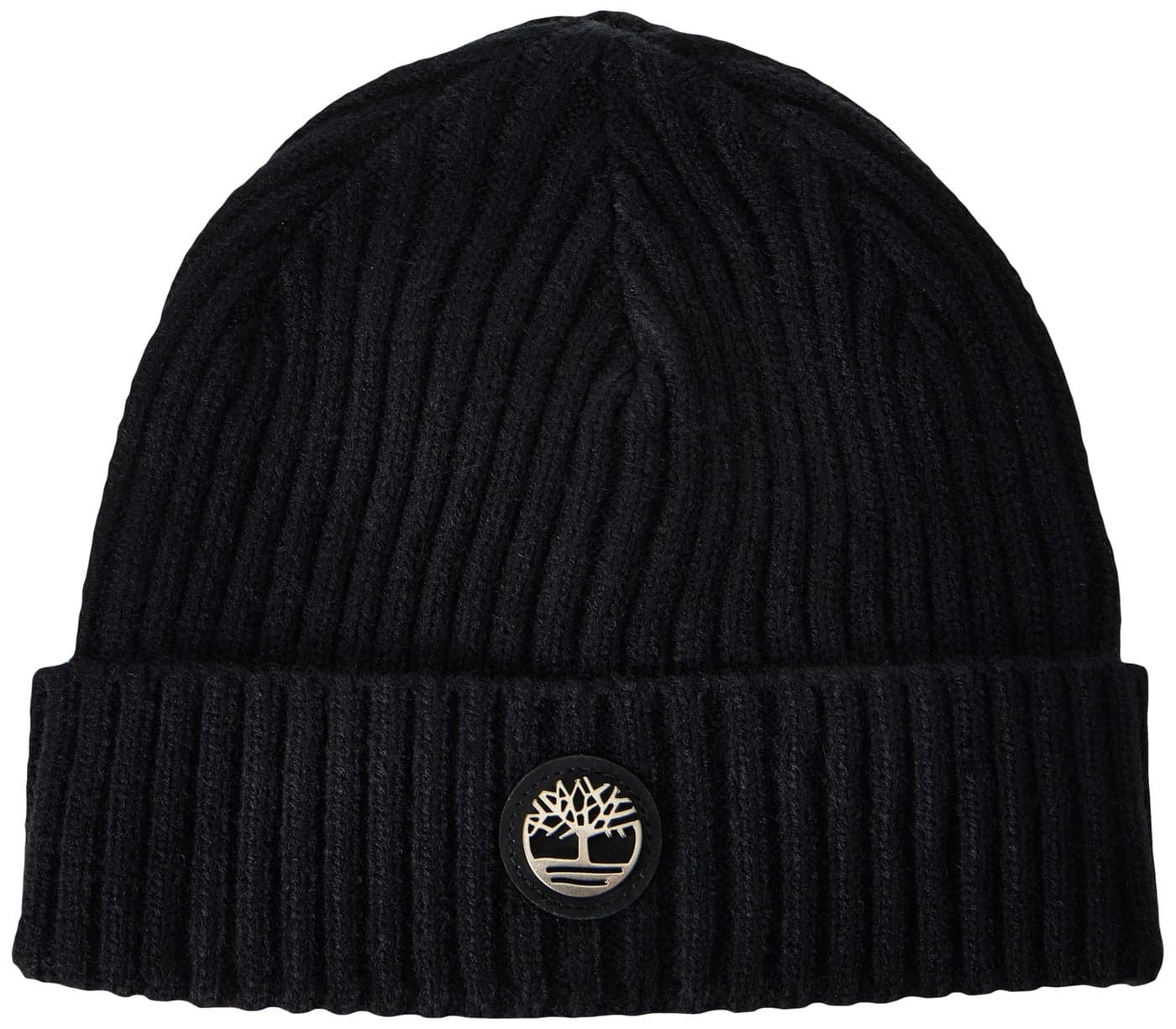 Timberland Men's Ribbed Watch Cap with Logo Plate, Black, One Size