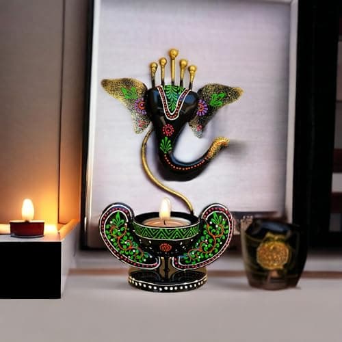 Vipron Iron T Light Ganesh Candle Holder showpiece Candle Stand Living Room Home Decor (Black)