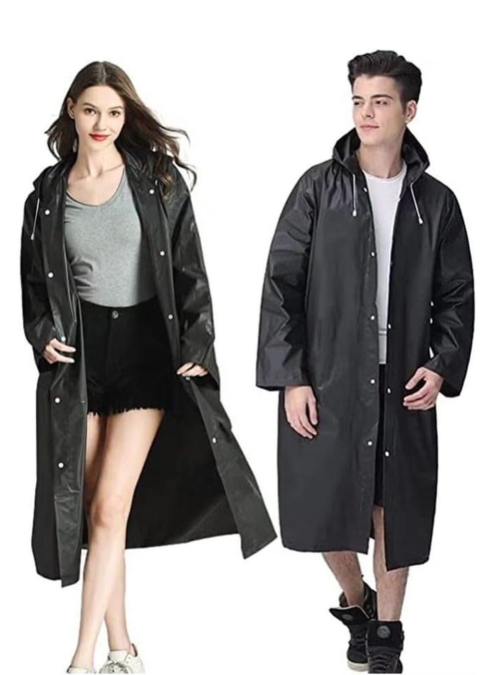 Raincoat for Adults Reusable, 1Pcs Thickened Transparent Light Rainwear with Hood and Elastic Cuff Sleeves, EVA Rain Ponchos Rain Jackets Raincoat for Men Women, for Family Fishing Travel (Black)