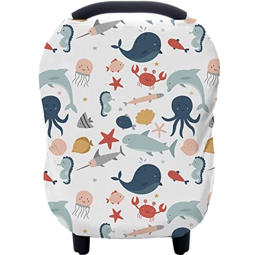 Carseat Cover Boy and Girls Multiuse Nursing Car Seat Canopy Cover for Breastfeeding Infant Stroller Cover High Chair Cover Cute Fish