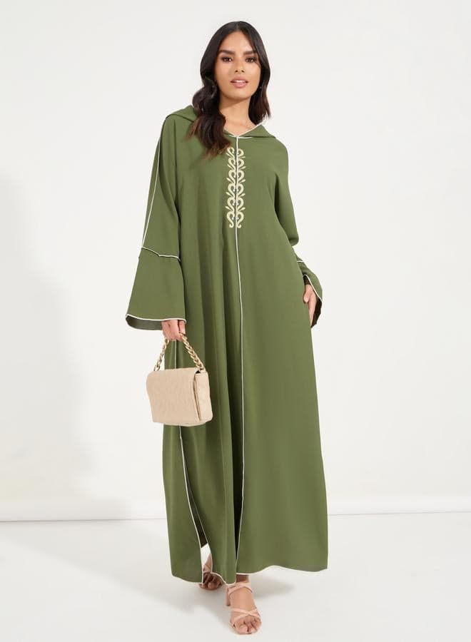 Embroidered Cotton Mix Hooded Kaftan Maxi Dress