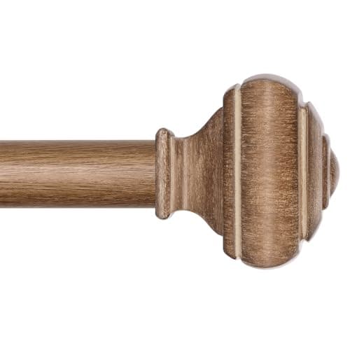 Adjustable Curtains Rods for Windows 48 to 84 Inch, USFOOK 7/8 Inch Splicing Single Curtain Pole Set, Decorative Drapery Rods 32 to 86 Inch for Home, Wood Square Finials