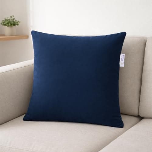 MY ARMOR Microfibre Cushion for Sofa | Soft & Fluffy Square Sofa Cushions | Decorative Sofa Pillows for Bed, Chair, Car & Living Room | Velvet Cover | Navy Blue | Pack of 1 | 24 x 24 Inch