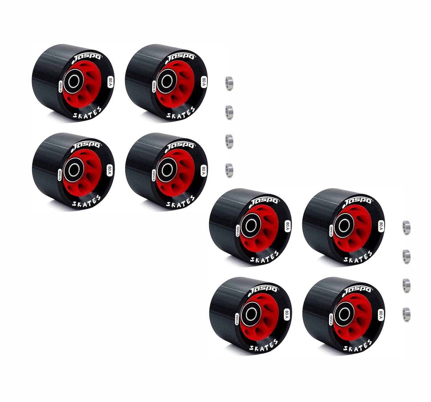 Jaspo Roller/Quad Skate, Inline, Skate Wheels with Bearings Quad Skating and Skateboard Wheels Multipack (Roller Skate Wheels (61 mm) - Pack of 8)