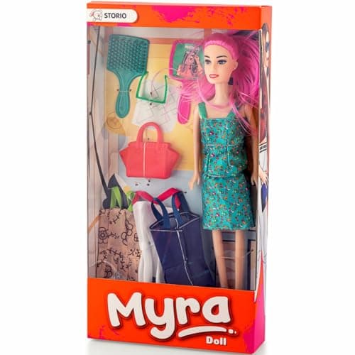 Storio Myra Doll Playset Beautiful Dazzling Doll Toy with Moveable Arms & Legs for Girls (Doll with Accessories) - Green Dress
