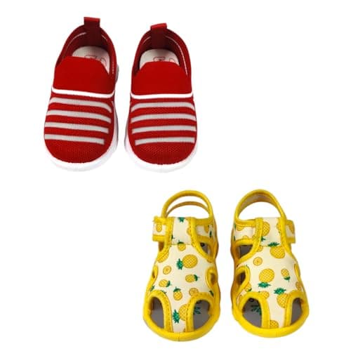Coolz Kids Chu-Chu Sound Musical Sandals and Shoes Combo (2 Pairs) for Baby Boys and Girls (Red and Yellow, UK Footwear Size System, Toddler, Age, Medium, 12 Months)