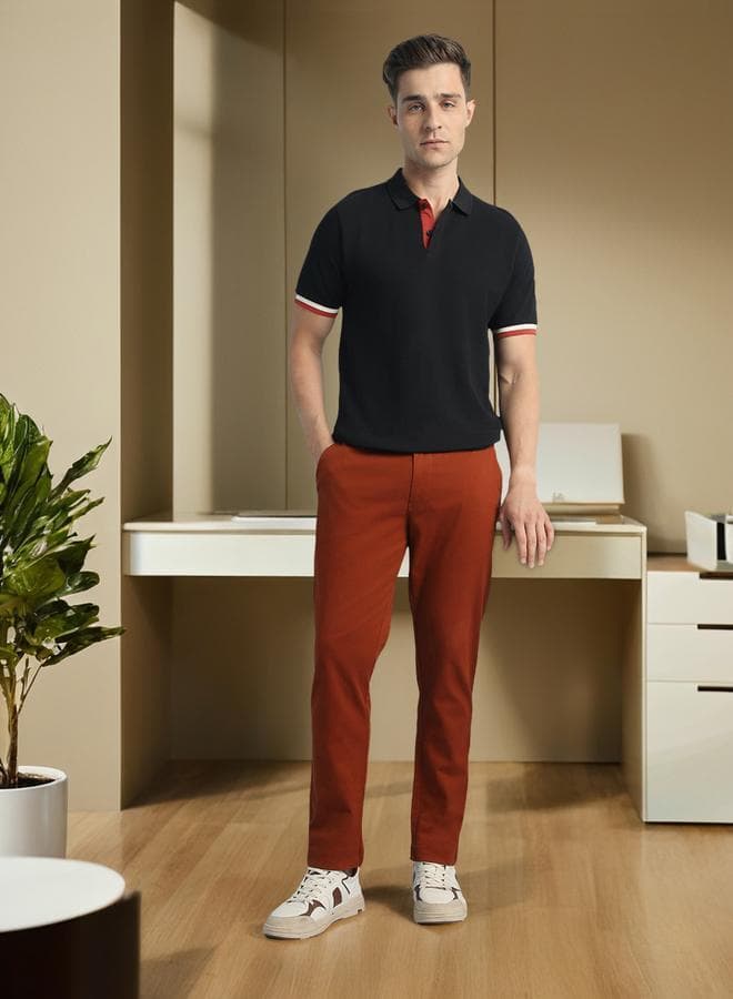 Men's Rust 100% Cotton Solid Pattern Chinos Straight Fit Trouser