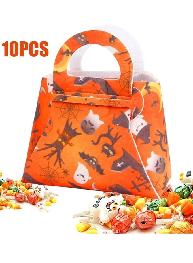 10pcs Bags with Handle Festival Felt Handbags for Snacks Goodie Reusable for Festival Party Birthday Favors Storage Bag Halloween