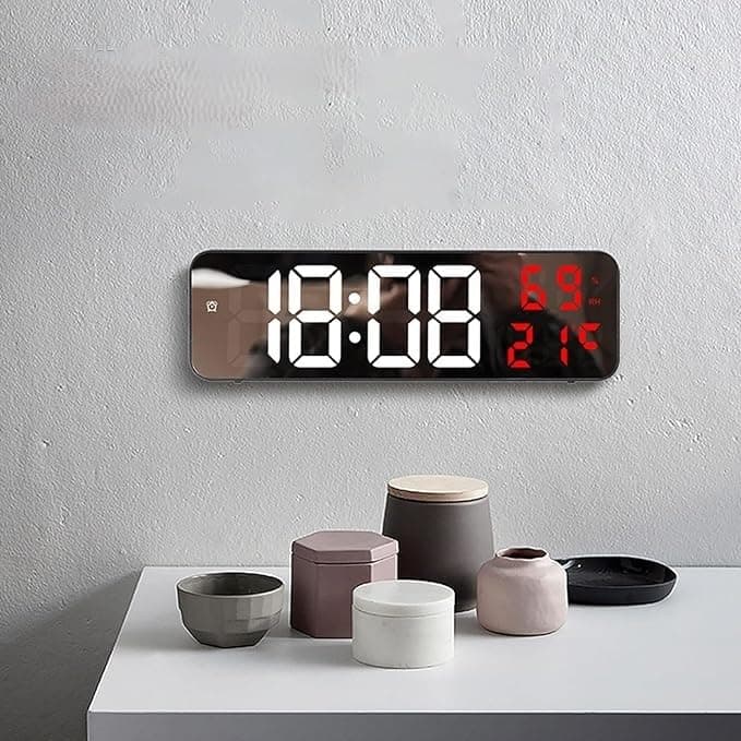 Suicune LED Digital Wall Clock Large Display Desktop Mirror Clock with Adjustable Brightness Temperature Date Humidity Display