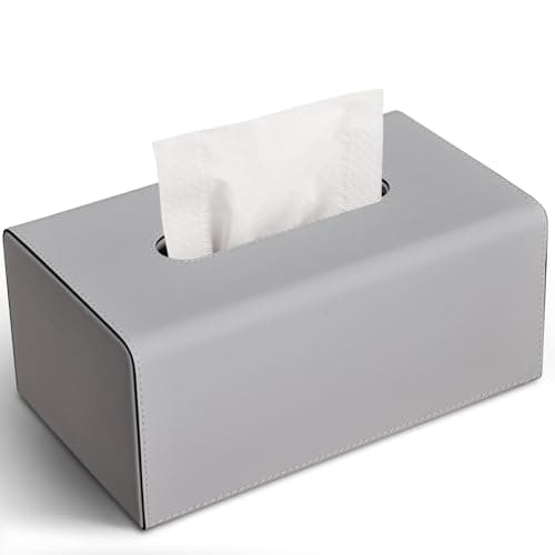 Tissue Box Cover PU Leather Rectangular Tissue Box Holder with Magnetic Bottom Cover for Facial TissuesNapkins Office Living Room Decor Box for Standard 120count 3Ply 160count 2Ply Gray
