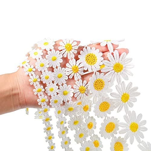 WILLBOND Total 12 Yards Daisy Trim Ribbons Floral Lace Decorating 6 Sizes Flower Embroidered Trim Ribbons for DIY Sewing for Dress Hair Accessories Wedding Party Decor Sewing and Art Craft Projects