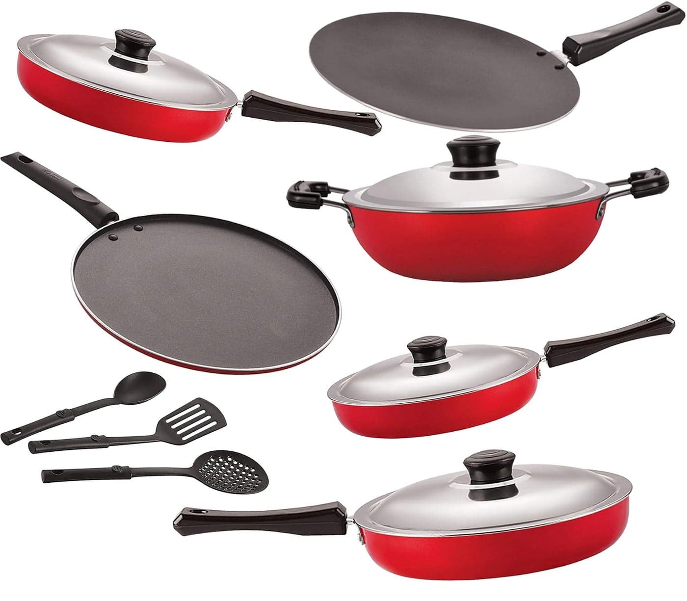 Nirlon Aluminium NonStick Stain Resistance NonInduction Cookware Set9 Pieces DKDJ_CT12_FP11_FP12_FP13_ST12_3SPN
