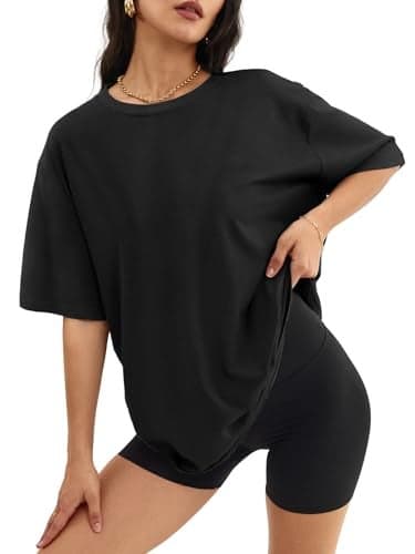 ATHMILE Plus Size Tops Womens Oversized T Shirts Loose Fit Crewneck Short Sleeve Tops Casual Blouse Y2K 2025 Basic Tee Beach Black
