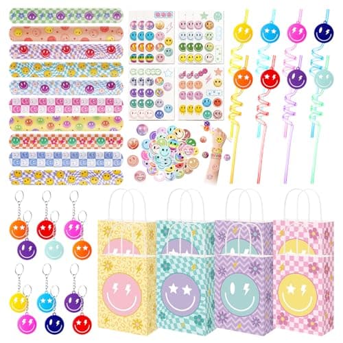 Vanblue 110Pcs Smile Face Party FavorsPreppy Birthday DecorationsHappy Face Goodie Bags Stuffers for Birthday Bachelorette SuppliesClassroom Rewards Prizes Pinata Fillers Gift