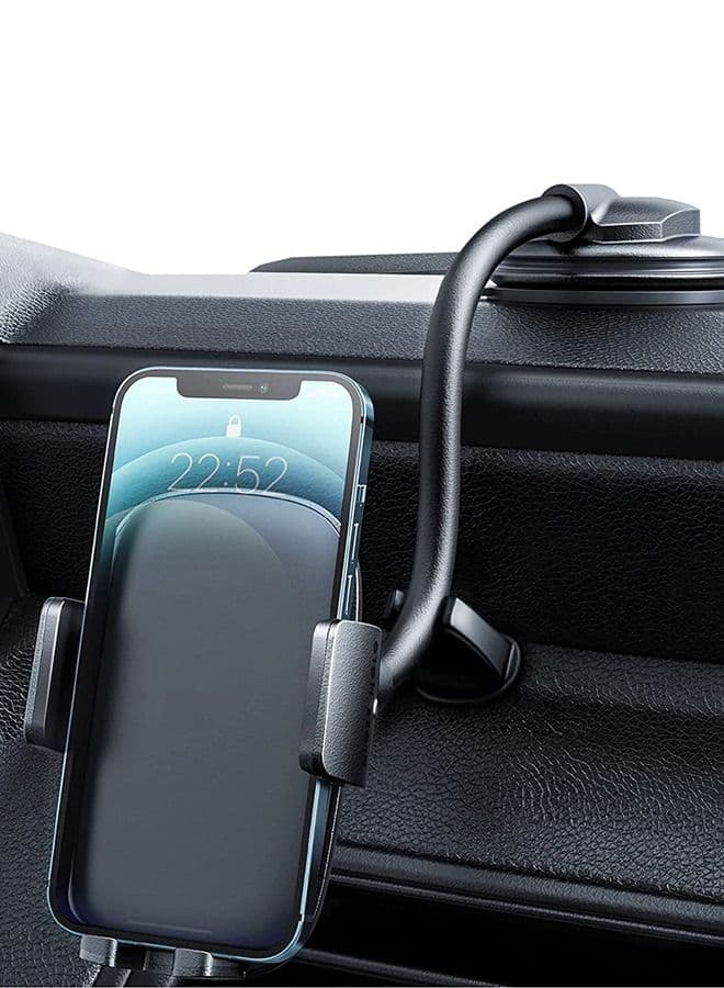 Cell Phone Holder for Car Phone Mount Long Arm Dashboard Windshield Car Phone Holder Strong Suction Anti-Shake Stabilizer Phone Car Holder Compatible with All Phone Android Smartphone