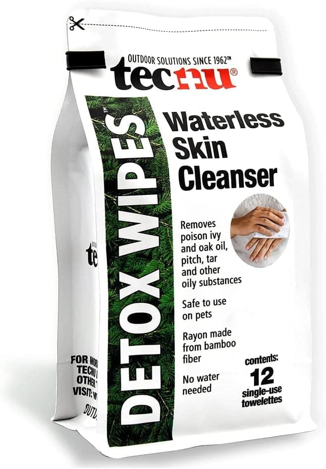 Tecnu Detox Wipes, Poison Ivy Wipes, 12 Count, Large Individual Wipes, Waterless Skin Oil Cleanser, Helps Remove Rash Causing Oil from Poison Ivy, Poison Oak, Poison Sumac, Pitch & Tar