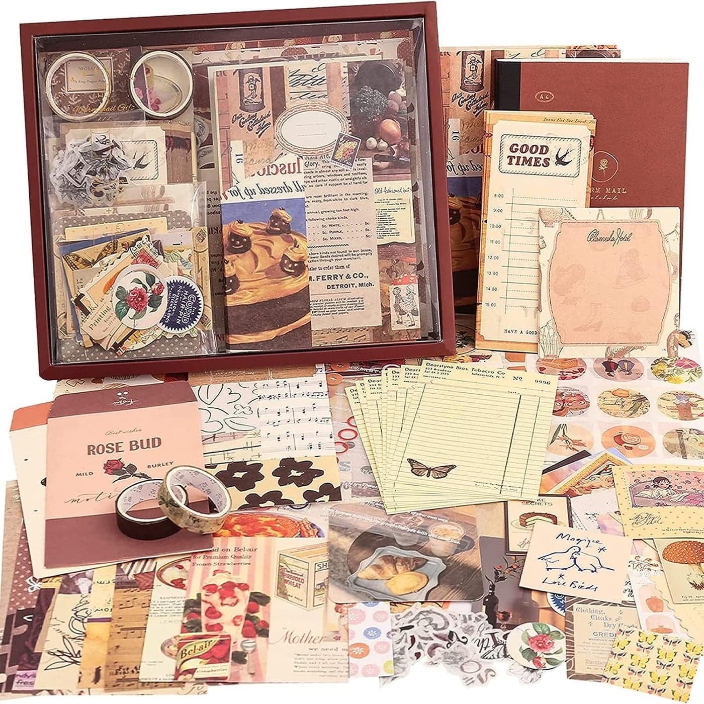 MGNLR Vintage Aesthetic Scrapbook Kit346Pcs Scrapbooking Supplies Kit with Bullet Junk JournalStationeryA6 Grid Notebook with Graph Ruled Page Gift for Girl Brown Vintage Scrapbook Paper