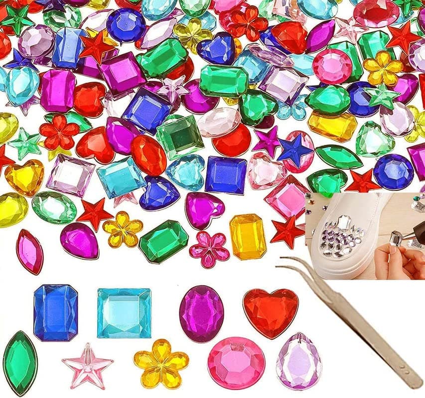 DIY Crafts 15 Pcs, Mixed Color, Gems Jewels Acrylic Flatback Rhinestones Gemstone for Arts and Crafts Jewels, Shapes, 10-15mm w (15 Pcs, Mixed Color)