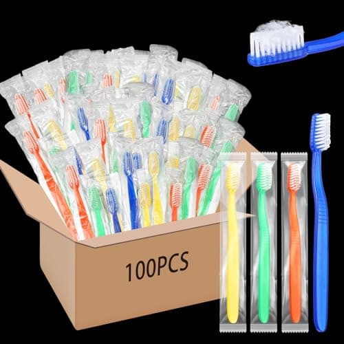 Ziliny 100 Pcs Prepasted Disposable Toothbrushes Bulk Individually Wrapped Pre Pasted Soft Bristle Set Travel Colorful Toothbrushes for Homeless Gift Hotel Camping Travel