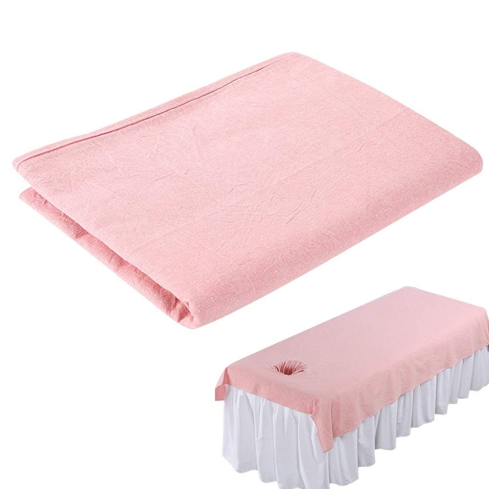 Massage Table Sheets with Hole Massage SheetsBeauty Massage Bed Sheets Salon Massage SPA Couch Soft Cotton Bed Cover Protector with Face Breath Hole Pink