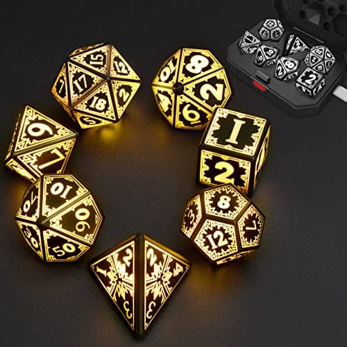 EXCECAR Rechargable DND Dice Set Light Up Dice 7PCS Glowing LED Dice Electronic Dices DD Polyhedral Dice Set for RPG Role Playing Table Game