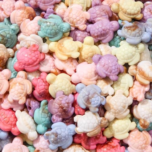 BERMRO 200pcs Acrylic Turtle Beads Ocean Sea Theme Turtle Charms Summer Hawaii Beaded for Jewelry Making Beading Kit Bracelets DIY Supplies Color Turtle