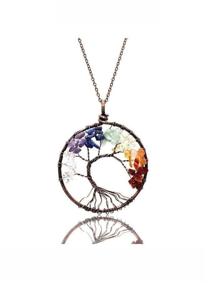 Tree of Life Crystal Pendant, 7 Color Stone Necklace, Fashion Accessories