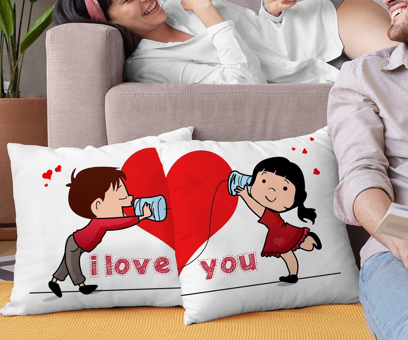 TIED RIBBONS Valentine Gift for Girlfriend Boyfriend Husband Wife Love Couples Girls Boys - Special Set of 2 Pillow Cushion Cover with Fillers (12 inch X 12 inch)