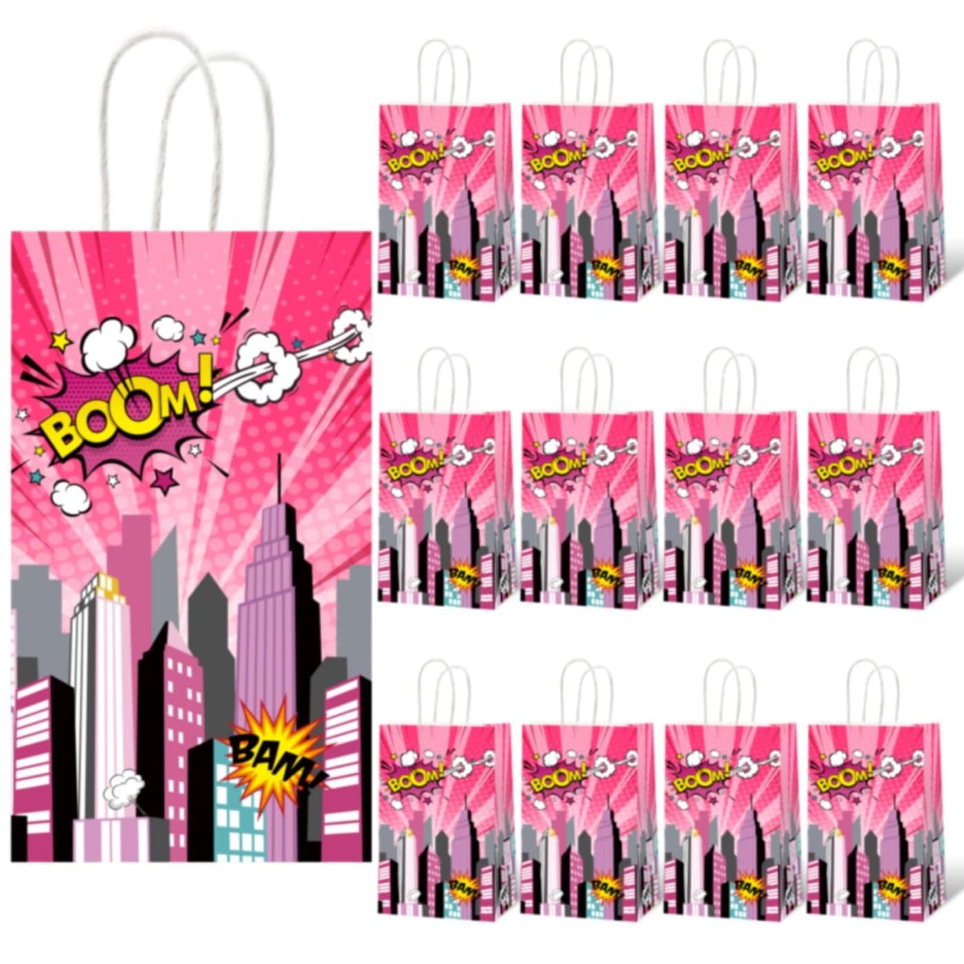 gisgfim 12 Pcs Super Girl Theme Girl Party Supplies Bags Pink Hero Birthday Party Goody Treat Paper Bags Party Decorations Super Girl Theme Baby Shower Birthday Party Gifts 83 x 47 x 32 Inches