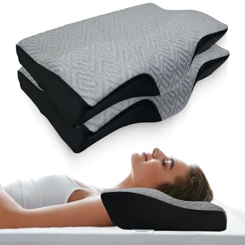 Sleepsia Cervical Pillow for Neck Pain & Shoulder Pain Relief | 1-Year Warranty| Orthopedic Memory Foam Pillow, Cervical Pillow, Spondylitis-Ortho Neck Support Medical Pillow (Grey/Black, Pack of 2)