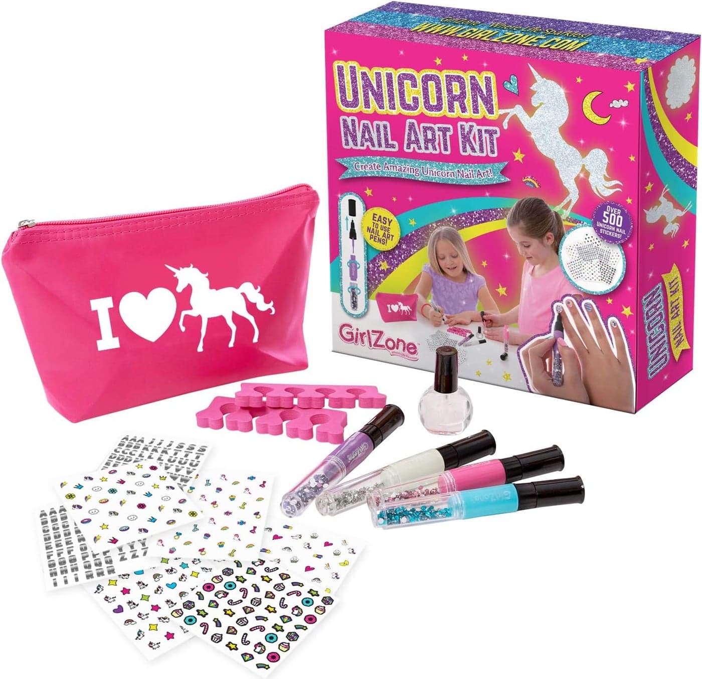 GirlZone Unicorn Nail Art Kit 16Piece Nail Art Set for Girls Nail Studio Fabulous Girls Toys Great Gift Idea and Beauty Craft for Sleepovers