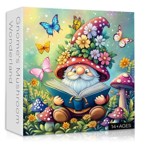 Funny Gnomes Puzzles for Adults 1000 Pieces Nature Mushroom Butterfly Garden Themed Cute Spring Gnome Flower Jigsaw Puzzles Challenge