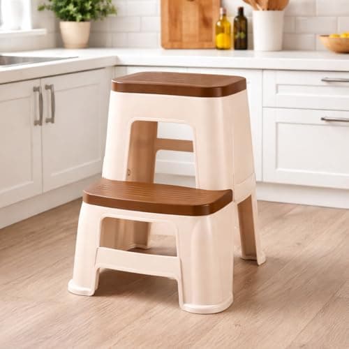 OAKNEST Unboxing Furniture OAKNEST Neelkamal STL31 Multi-Colour 2-Step Heavyduty Plastic Multi Purpose Stool For Home,Office And Kitchen Use (Color : Brown/Beige ; Count : 1 Piece)