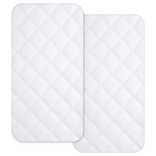 Yoofoss Waterproof Bassinet Mattress Pad Cover 2 Pack Fit for Rectangle Bassinet Mattress, Baby Bassinet Mattress Protector for Boys and Girls 34X19in