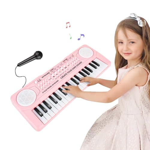 M SANMERSEN Kids Keyboard Piano 37 Keys Early Learning Instrument with Microphone Toy for 3 4 5 6 Girls Boys Birthday Valentines