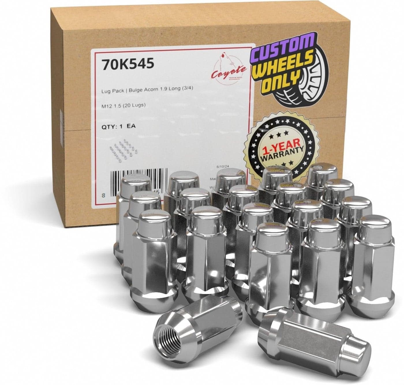 Wheel Accessories Parts 20 Pcs M12 x 1.5 12 x 1.5 Thread Bulge Acorn 1.90" Long Lug Nuts Chrome 3/4" 19mm Hex Fits 1995-2005 Chevy Blazer GMC Jimmy 2000 to 2006 Toyota Tacoma
