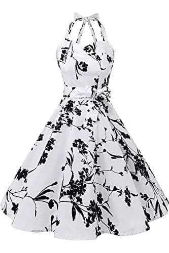Topdress Women's Vintage Polka Audrey Dress 1950s Halter Retro Cocktail Dress Black Floral 2XL