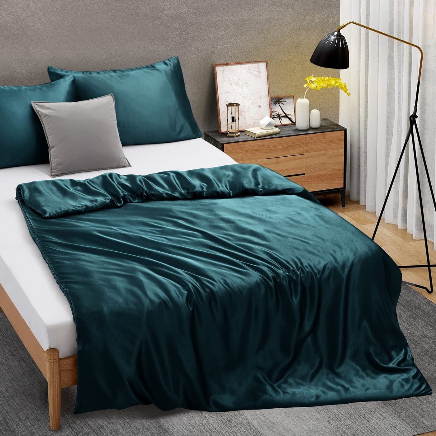 Ersmak 48 x 72 Duvet Cover for Weighted Blanket Silky Removable Satin Duvet Cover with Zipper 8 Ties Secure Fastening Teal