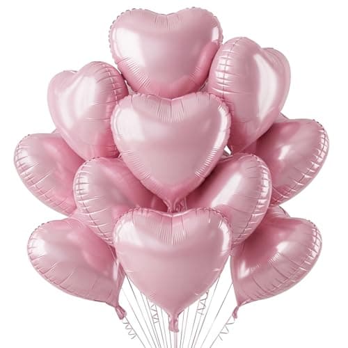 TONIFUL 30Pcs 18 Inch Baby Pink Heart Balloons Pastel Pink Heart Shape Foil Mylar Balloons Decoration for Birthday Valentines Day Wedding Bridal Shower Anniversary Engagement Party Supplies