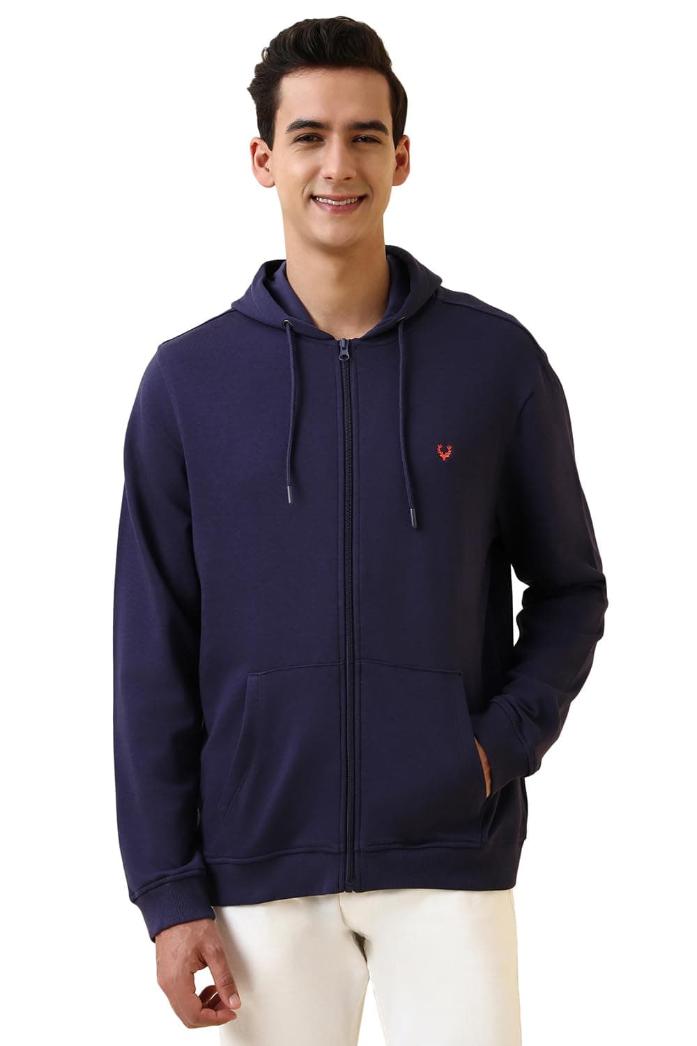 Allen Solly Men's Sweatshirt with Hoodie (ASSTQRGFZ93713_Medium Grey_2XL)