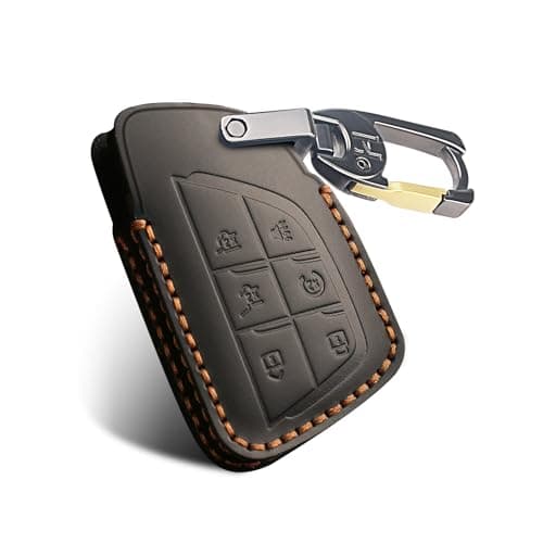 MILD EAST Genuine Leather Key Fob Cover for Chevy Smart Fob Cover Case Compatible with 20212022202320242025 GMC Yukon Denali Sierra Chevrolet Tahoe Suburban Silverado Buick Black 6 Button