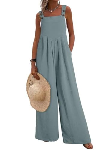 Dokotoo Womens Oversized Dusk Blue Jumpsuits for Women Overalls Loose Casual Wide Leg One Piece Sleeveless Solid Jumpsuit Long Pant Rompers with Pockets 2025 Fashion X-Large