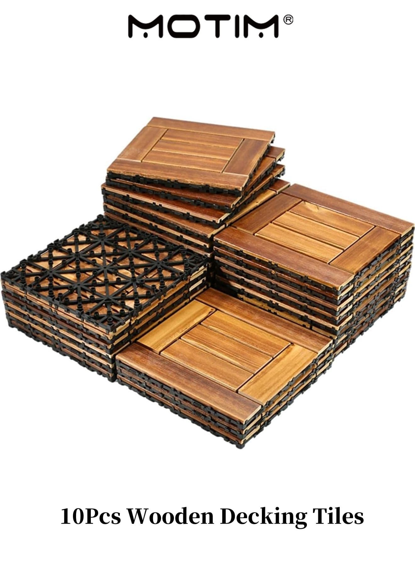 10PCS Wooden Decking Tiles 30×30CM Interlocking Deck Tiles Waterproof Anti Slip Wooden Floor Tiles for Outdoor & Indoor Patio Garden Balcony Poolside