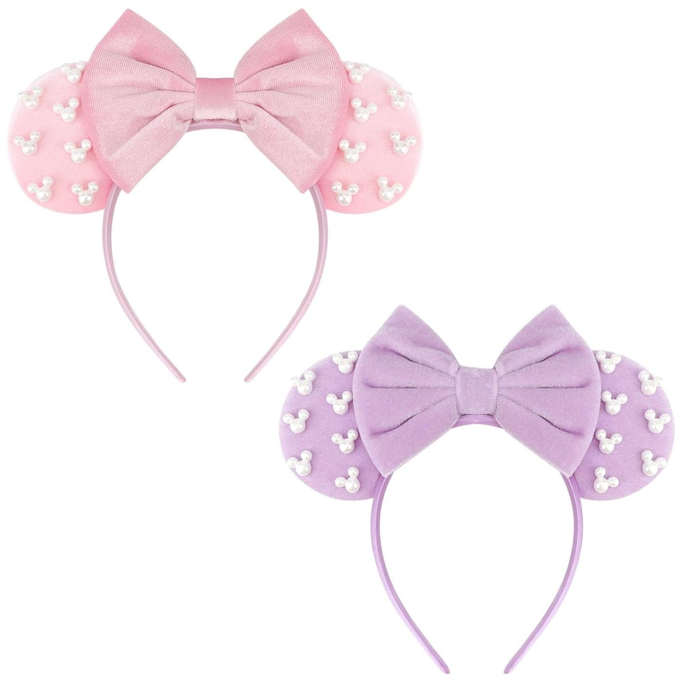 DRESHOW Mouse Ears Headbands for Women Girls Pearl Hairbands Bow Head bands Velvet Head band Christmas Cosplay Costume Princess Party Decorations Halloween Disney Trip