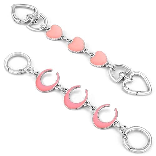 2Pcs Purse Extender Chain Silver Pink Bag Extender Chain Heart Purse Strap Extender Moon Purse Strap Replacement Crossbody Purse Accessories for Women Bag Charms for Handbags Tote Bags Purse Making