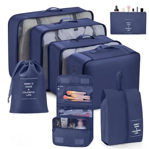 Porslin 8-Set Packing Cubes for Travel Organiser Bags and Packing Bags for Travelling, Luggage Organiser Set with Mesh Travel Clothes Organizer Bag, Shoe Bag, Toiletry Pouch & Laundry Bag
